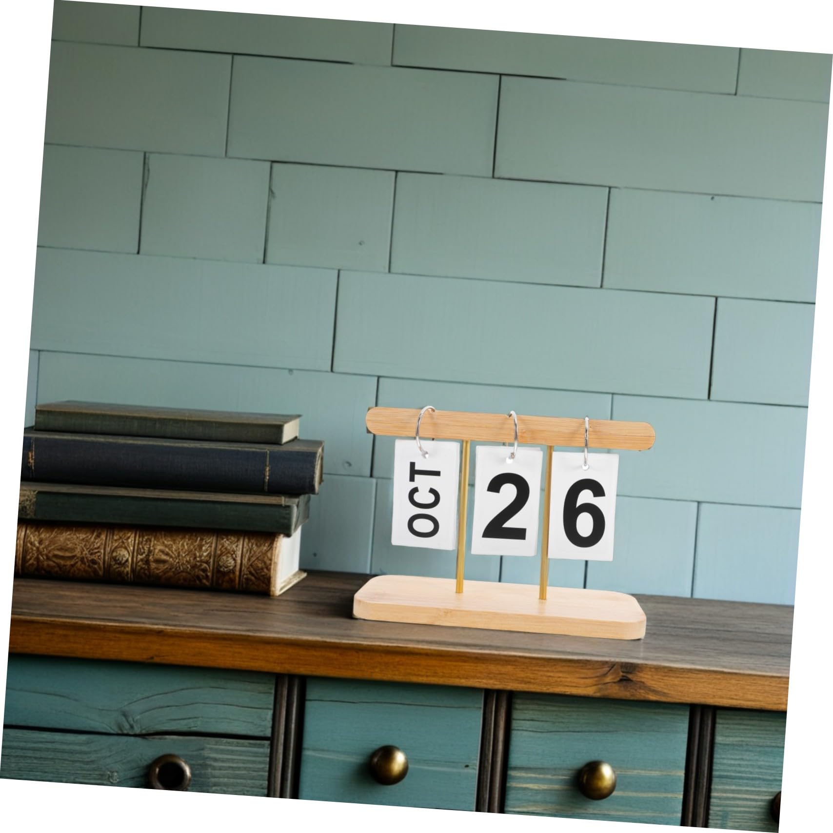 2 Stück Holz-ewiger Kalender Manuell Umklappbar Platzsparender Desktop Organizer für Büro Hochzeit Vielseitige Datumsanzeige