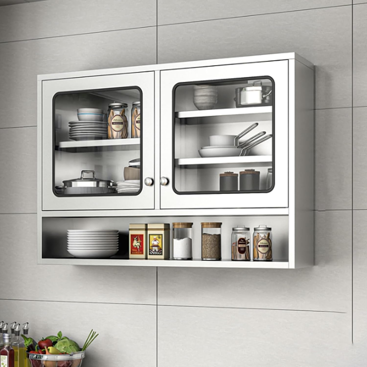 Wall Cabinet with Doors for Kitchen Bathroom Storage, Wall Mounted Kitchen Cabinets with Shelves, Hanging Wall Cabinets for Storage, Kitchen Organizers and Storage with Glass Doors,OneColor-120*30*70