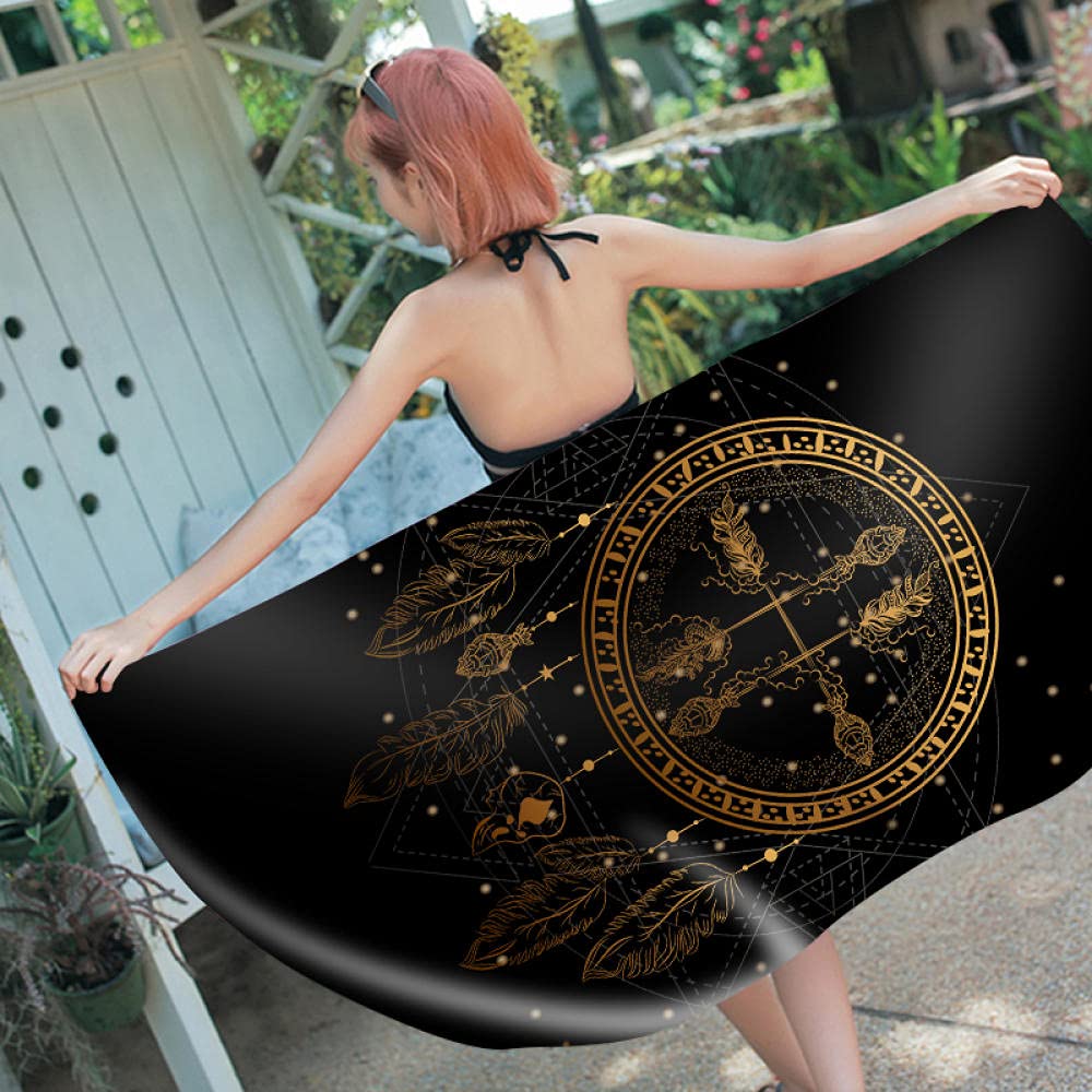 ZQMHCY Beach Towel Black Gold Dream Catcher Beach Towels for Adults Microfibre Sand Free Bathroom Towels Lightweight Kids Quick Dry Towel Great for travel,Swimming Camping,Holiday,Gym 70x150cm