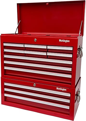 Miniatura 7 de Workington Caja de herramientas de metal portátil industrial profesional con 9 cajones, armario de herramientas de 26 pulgadas con 9 cajones con