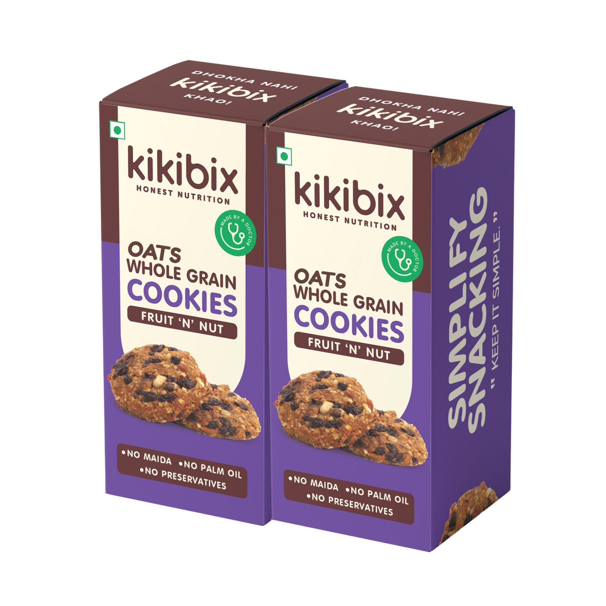 Kikibix Fruits & Nut Cookie Pack, High Fiber Dry Fruit Biscuits With Cashew, Nuts & dates, Healthy & Tasty Nutty Fruits Jaggery Cookies, Digestive Oats Gur Biscuit With No Maida & No Palm Oil, 260 gm
