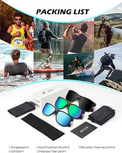 Miniatura 6 de ANYLUV Gafas de sol polarizadas para hombre, protección UV, gafas de sol cuadradas vintage para hombres y mujeres, para pesca al aire libre