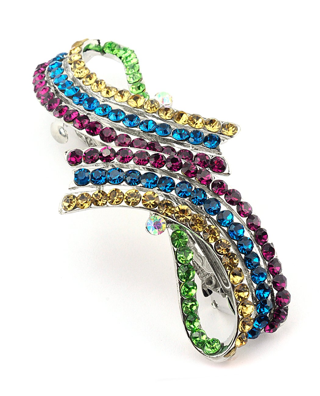 Women's Rhinestone Metal Hair Barrette Clip Hair Pin Antique Silver IMB2104, Multi