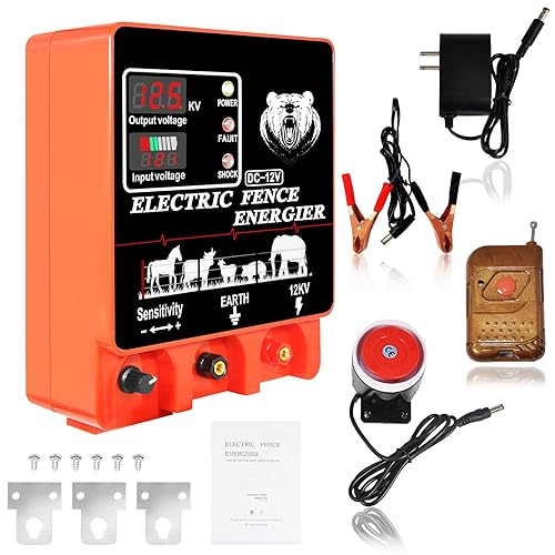 Cargador eléctrico mejorado para valla con pantalla, 9 julios 400 acres, 12 KV, energizador eléctrico de valla con alarma, fuente de alimentación