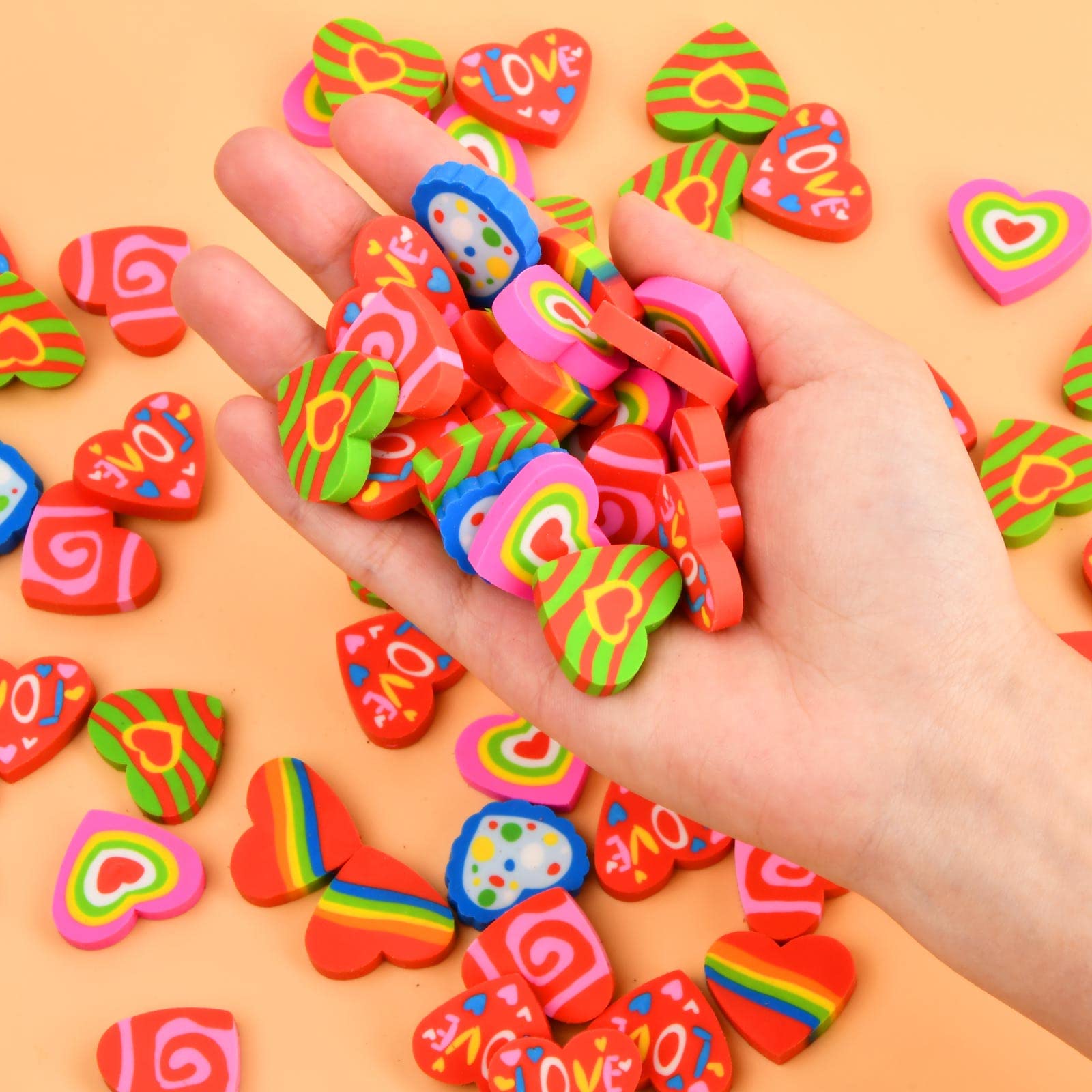 100 Pezzi Gomme da Cancellare per Bambini, a Forma di Amore, Mini Divertenti e Colorate, per Premi Compiti, in Classe, Regali