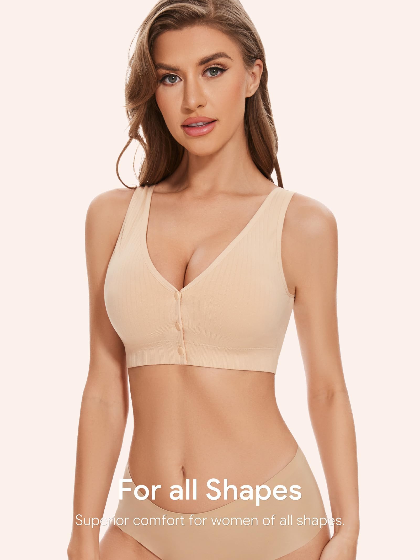 Angelhood Bügellose BHs für Damen, glättender, gepolsterter Bralette, bequemer Schnappverschluss, 4 Stück