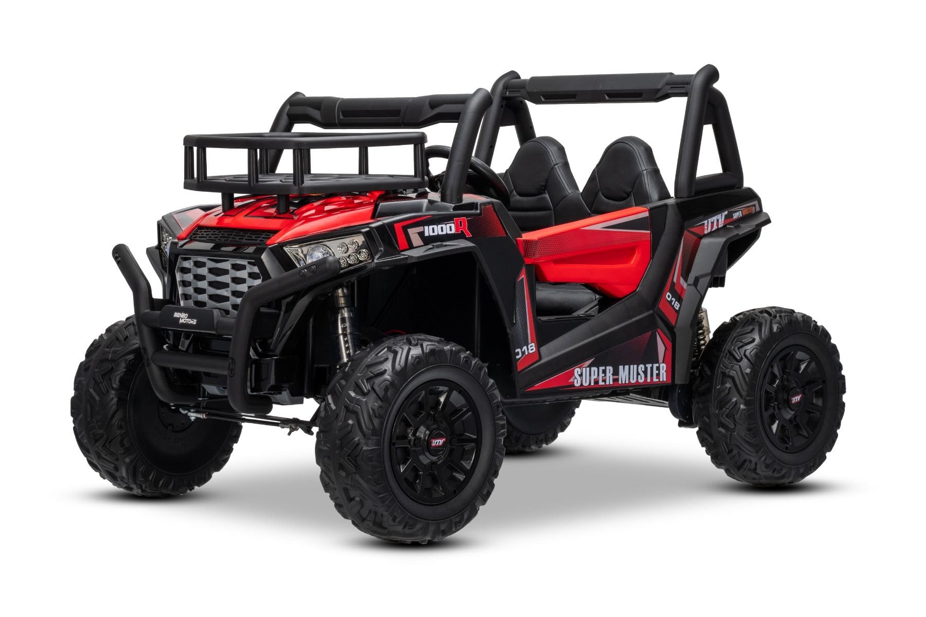 RIRICAR Voiture électrique Enfants 24V 2 Places UTV avec télécommande 2,​4 GHz, Rouge, Buggy électrique Enfant, Moteurs 2 X 200 W, Batterie Lithium, lumières LED, Roues EVA Souples, Lecteur MP3/​USB/​SD