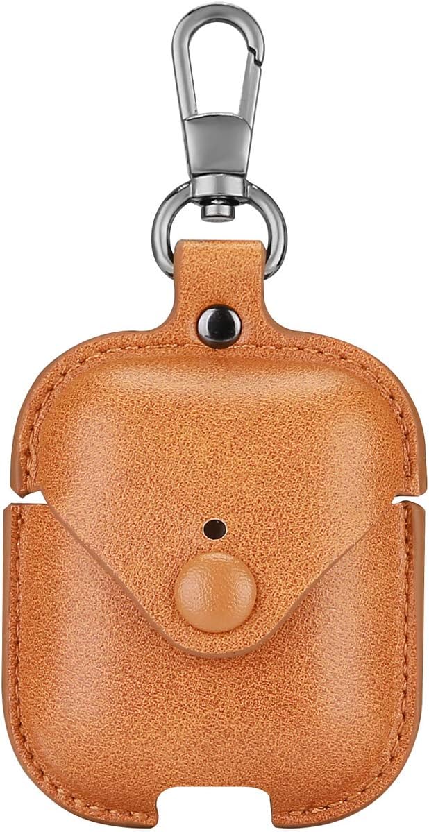 Leather Case Compatible for Apple Airpods 1st and 2nd Generation, Leather Cover with Keychain, Earpods Leather Skin Compatible for Airpods Charging Case (Light Brown)