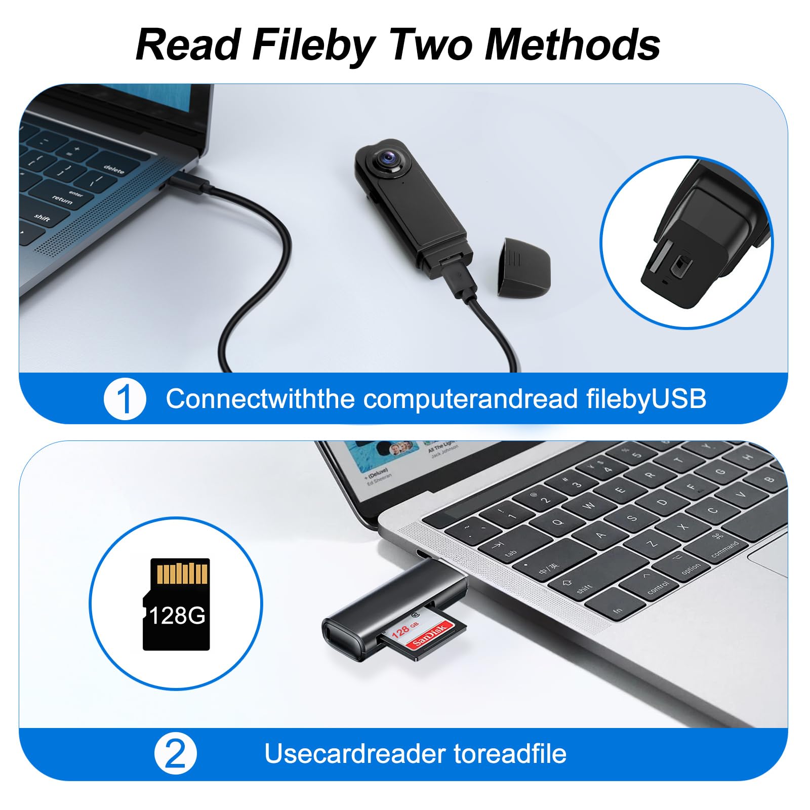 Minicámara corporal con grabación de audio y vídeo con tarjeta de memoria de 64 GB, 1080P HD, gran angular con clip posterior, detección de movimiento de visión nocturna para grabación diaria/servicio
