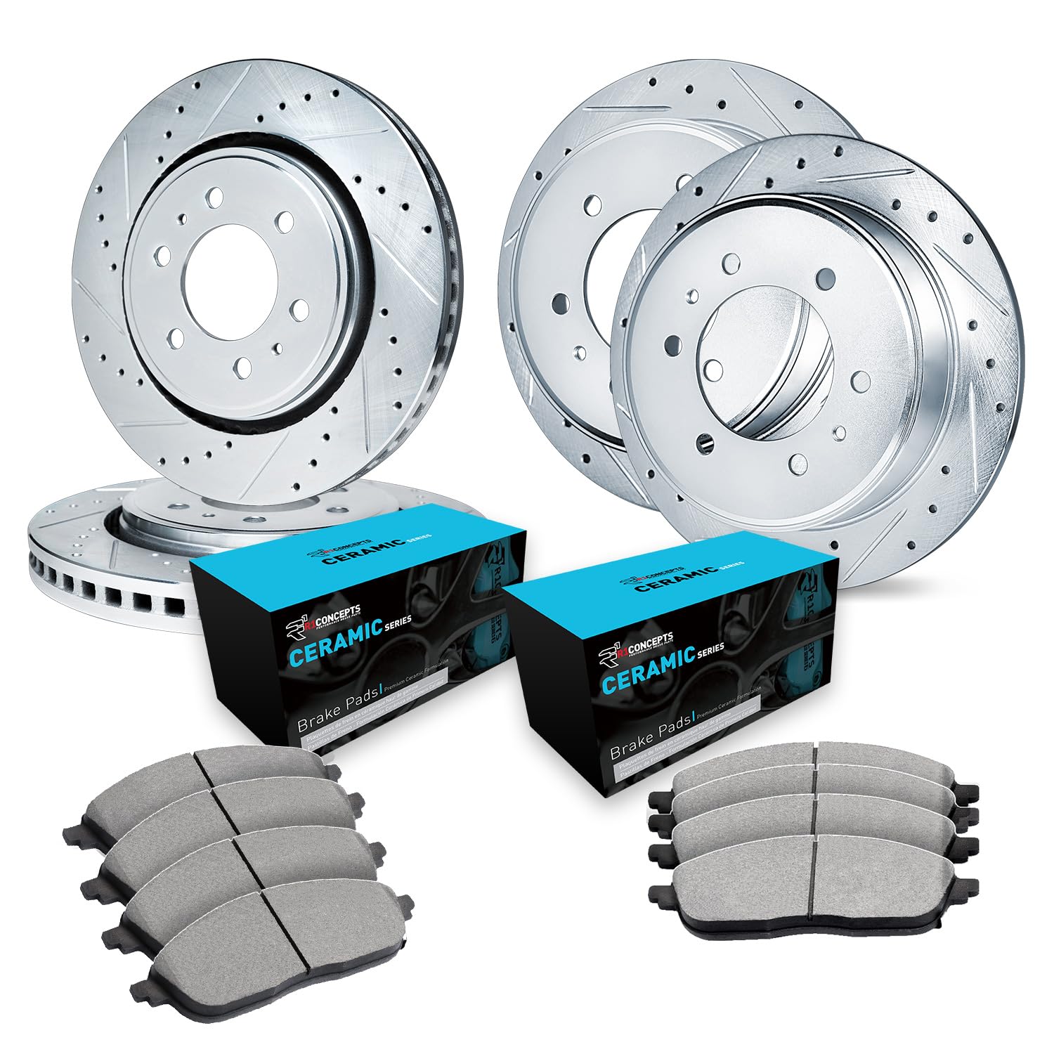 R1 Concepts Front Rear Brakes and Rotors Kit Front Rear Brake Pads