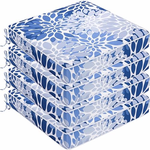 Cojines para sillas de exterior de 19 x 19 pulgadas, juego de 4 cojines de asiento resistentes al agua con lazos, cojines de exterior para muebles