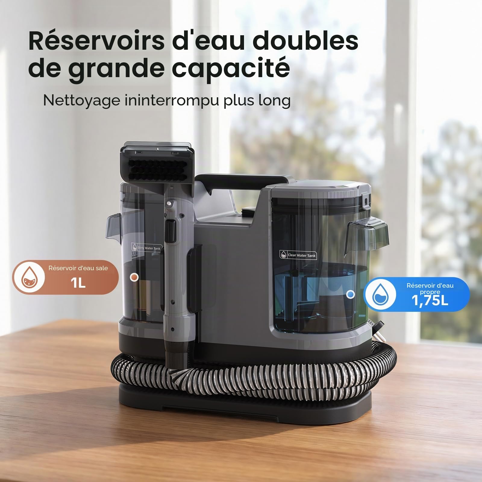 Lubluelu Shampouineuse Canapé Injecteur-Extracteur 600 W, 20 kPa – Nettoyeur Tapis et Moquettes Portable avec Fonction Auto-Nettoyante, Long Tuyau pour Canapés, Tapis et Intérieur de Voiture