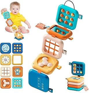 Montessori Motor Skills Cube Toy from 1 Year, 8-in-1 Busy Board & Motor Skills Toy for Babies and Toddlers, Travel Toy from 1 Year, Activity Board Educational Toy, Gift for Boys and Girls