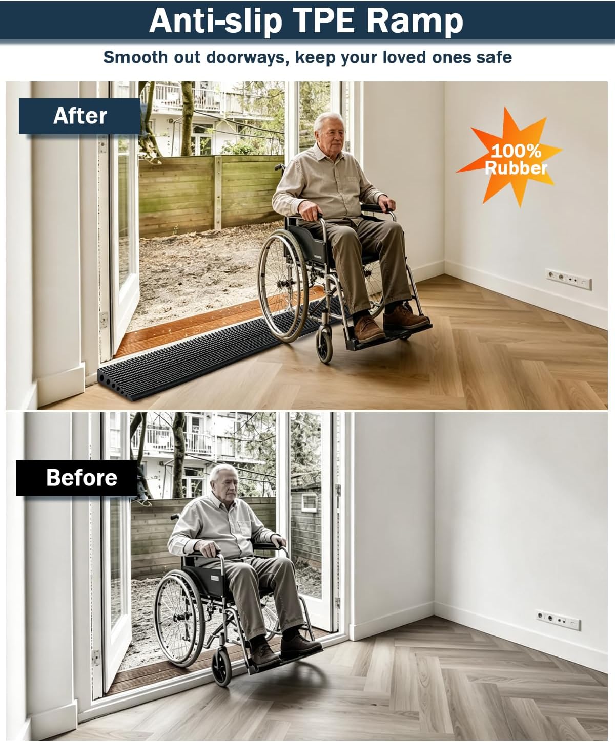 1” Rise Rubber Threshold Ramps for Doorway, 35.5" Wheelchair Ramp for Home