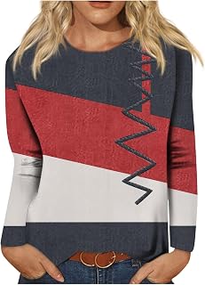 Women's Long Sleeve Tops UK Ladies Sweatshirts Crew Neck Cotton Jumpers Winter Casual Pullover Blouses Tops Womens Sweatshirts Graphic Print Loose Color Block Sportswear Tops Size 10-20
