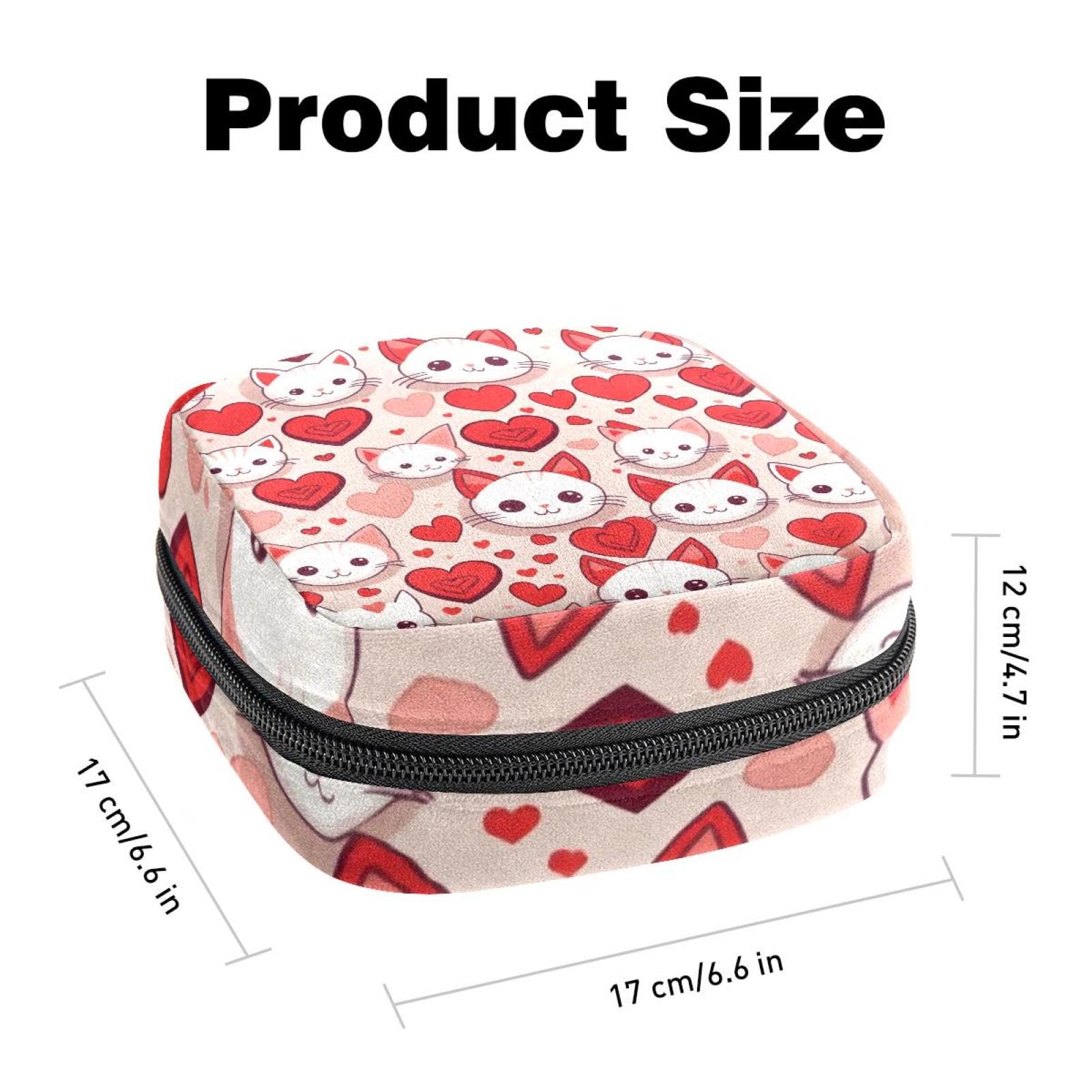 Sanitary Pads Bags, Love Heart Cute Cats Menstrual Cup Pouch Nursing Pad Holder, First Period Kit Bags for Teen Girls Women Ladies