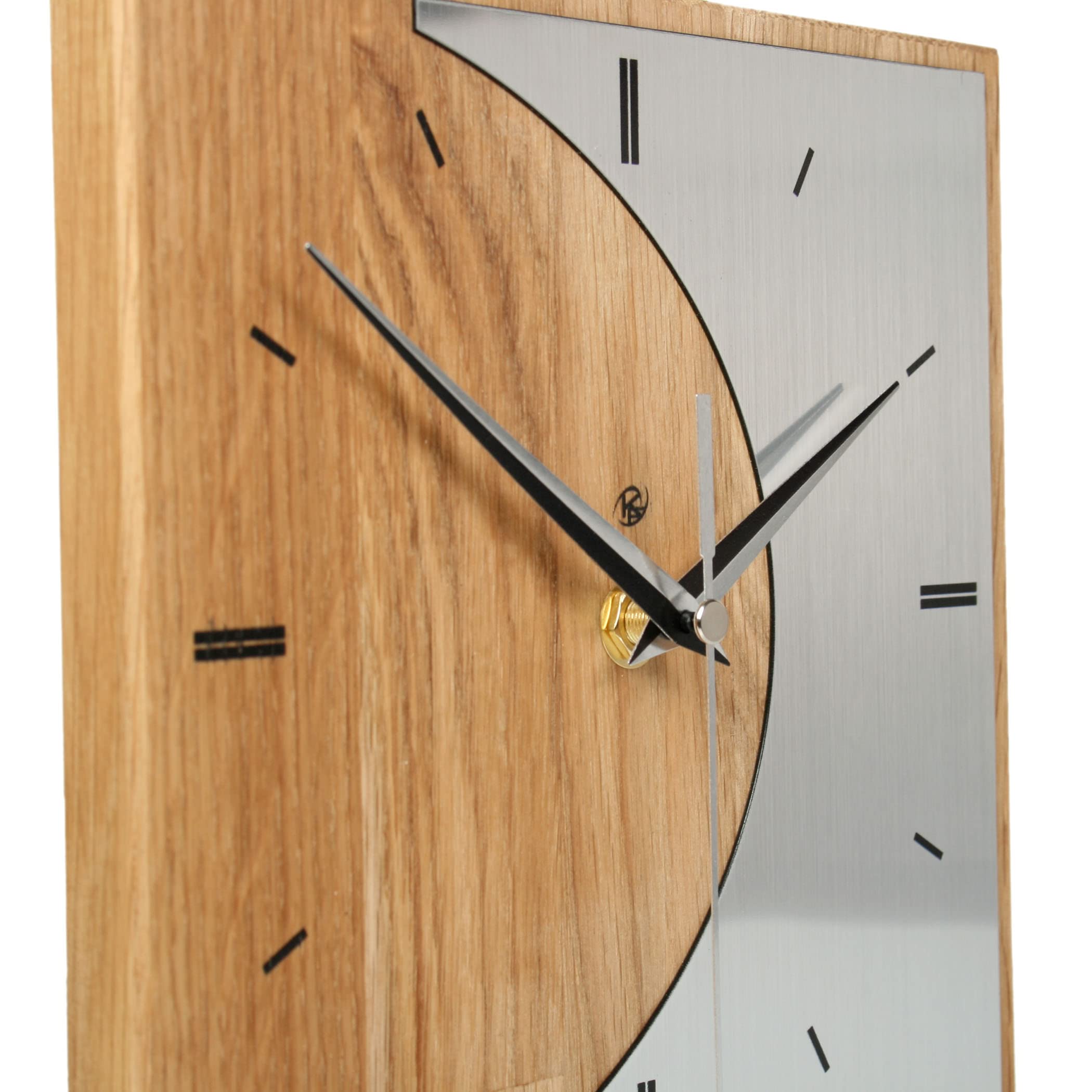 Kreative Feder Designer-STANDUHR „Silvermoon“ aus Eichenholz – analoge TISCHUHR ohne Tickgeräusche (leises Funkuhrwerk, Eiche)