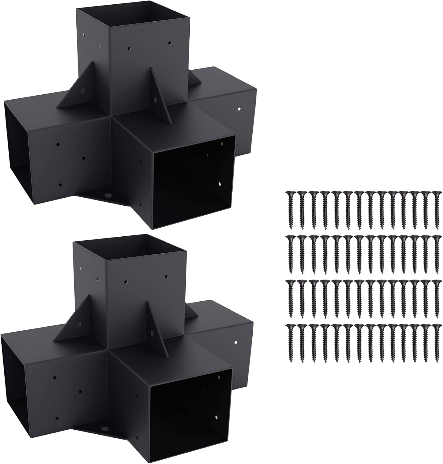 Pergola Bracket Kit Elevated Wood Stand Kit Woodwork 4" x 4" (Actual 3.5" x 3.5"), Solid Steel Wooden Gazebo Kit for Outdoor, DIY Pergola Hardware Kit 2PCS 4-Way Right Angle Corner Bracket