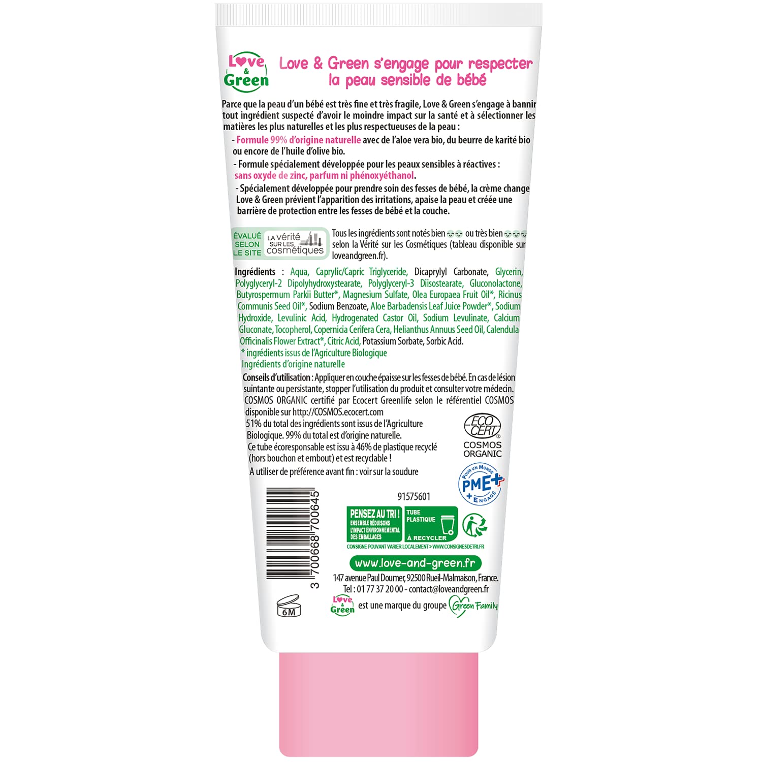 Love & Green - Crème change 100ml - Fabriqué en France