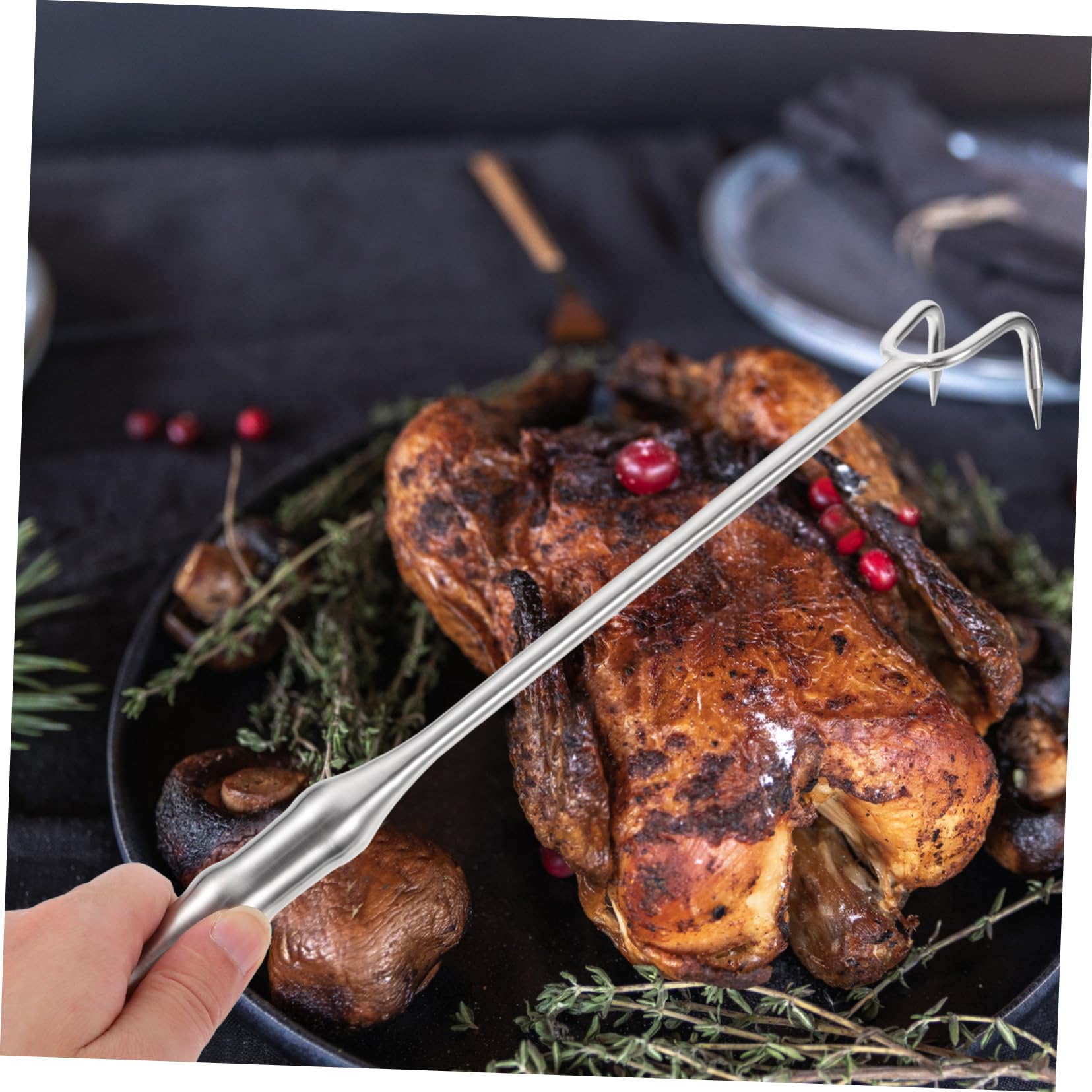 Ciieeo Stainless Steel Meat Flipper Hook Food Turner Comfortable Grip for Bbq Grilling and Meat Processing for Outdoor Cooking and Easy Hanging