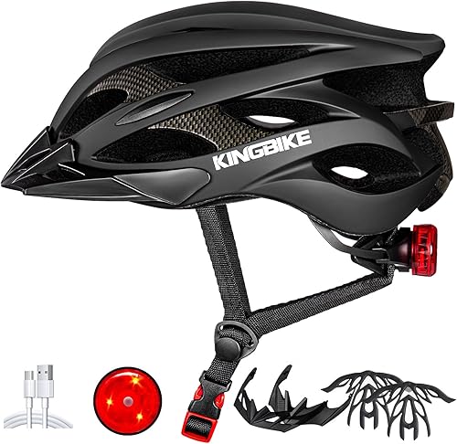 Miniatura 8 de KINGBIKE - Casco de bicicleta para adultos, hombres, mujeres y jóvenes, para ciclismo en carretera y montaña, con luz recargable por USB, Azul