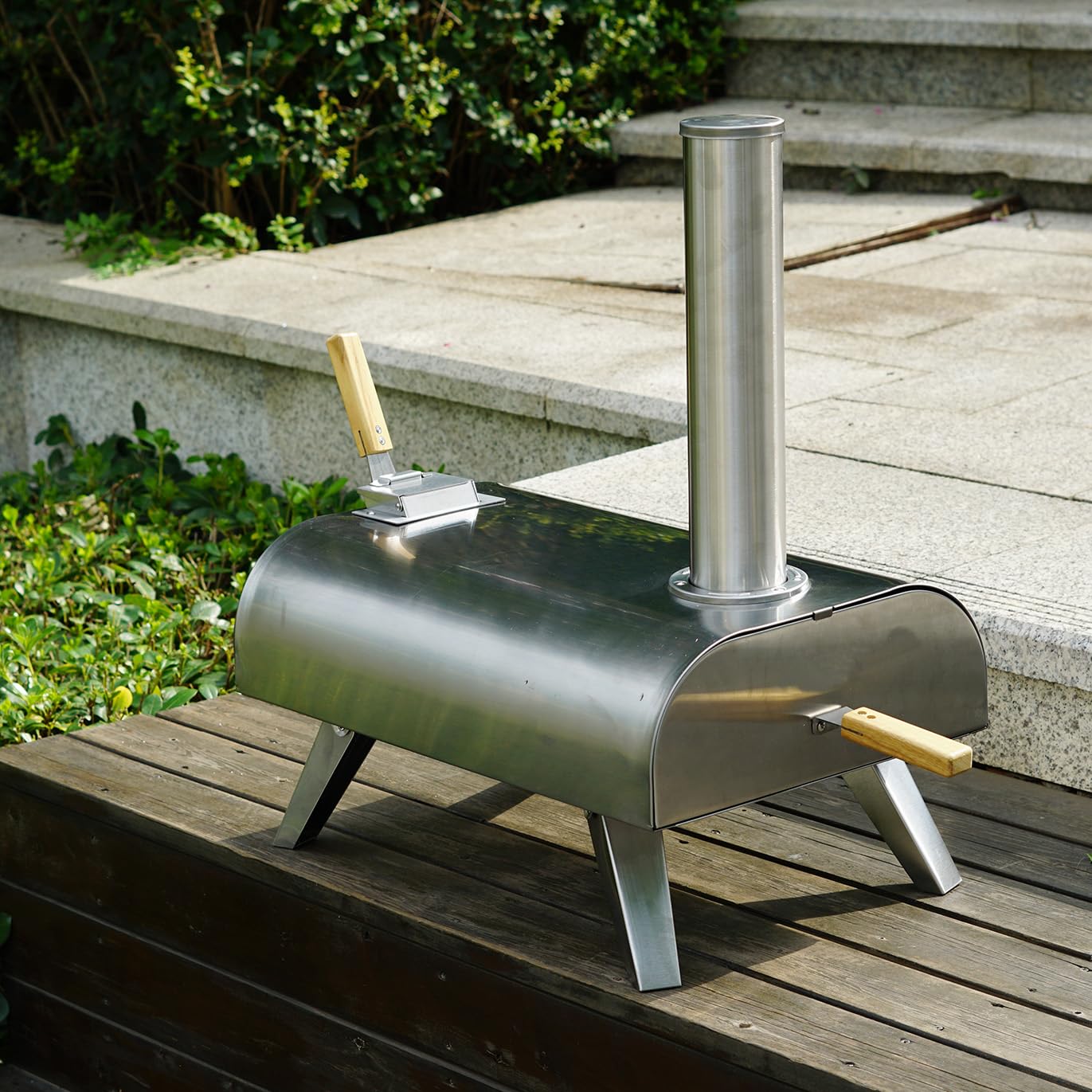 Outdoor Stainless Steel 12”Table top Pizza Oven Portable Wood Fired pellets BBQ Grill Cooker with Pizza Stone