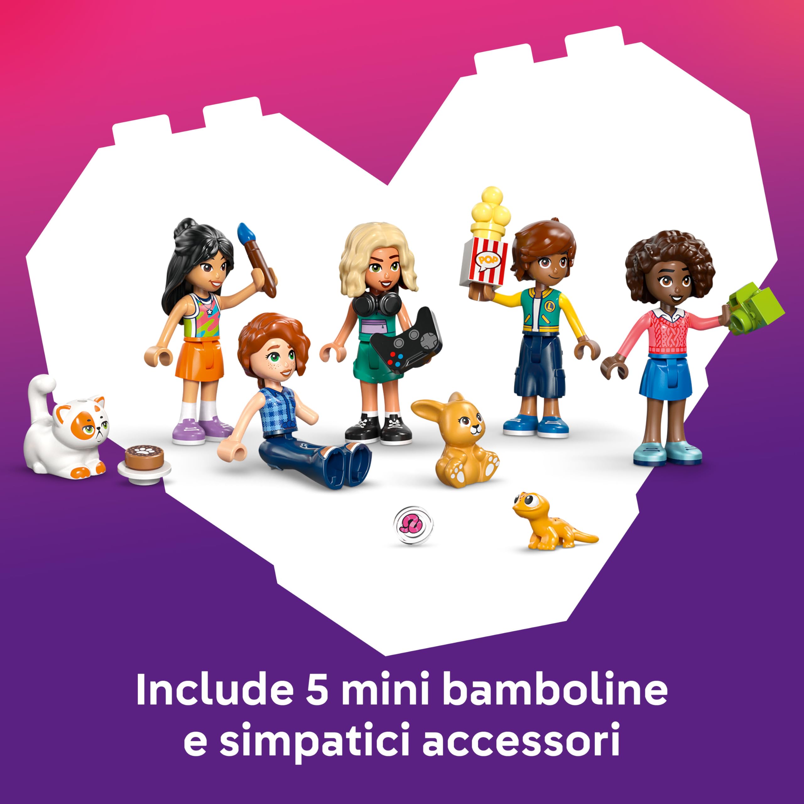 LEGO Friends Casa dell'Amicizia di Heartlake City - Giocattolo Miniatura da Costruire con 5 Mini Bamboline, 3 Animali Domestici tra cui un Gatto e Accessori - Regalo per Bambine da 8 Anni in su 42689