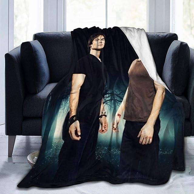 HGdggvd Vampire Diaries TV Show Blankets Team Damon Salvatore Collage Throw Blanket Vampire Diaries Merch Ian Somer-halder Fans Gifts Soft Fuzzy Fleece Blanket for Bed Sofa Home Decor 50"x40"