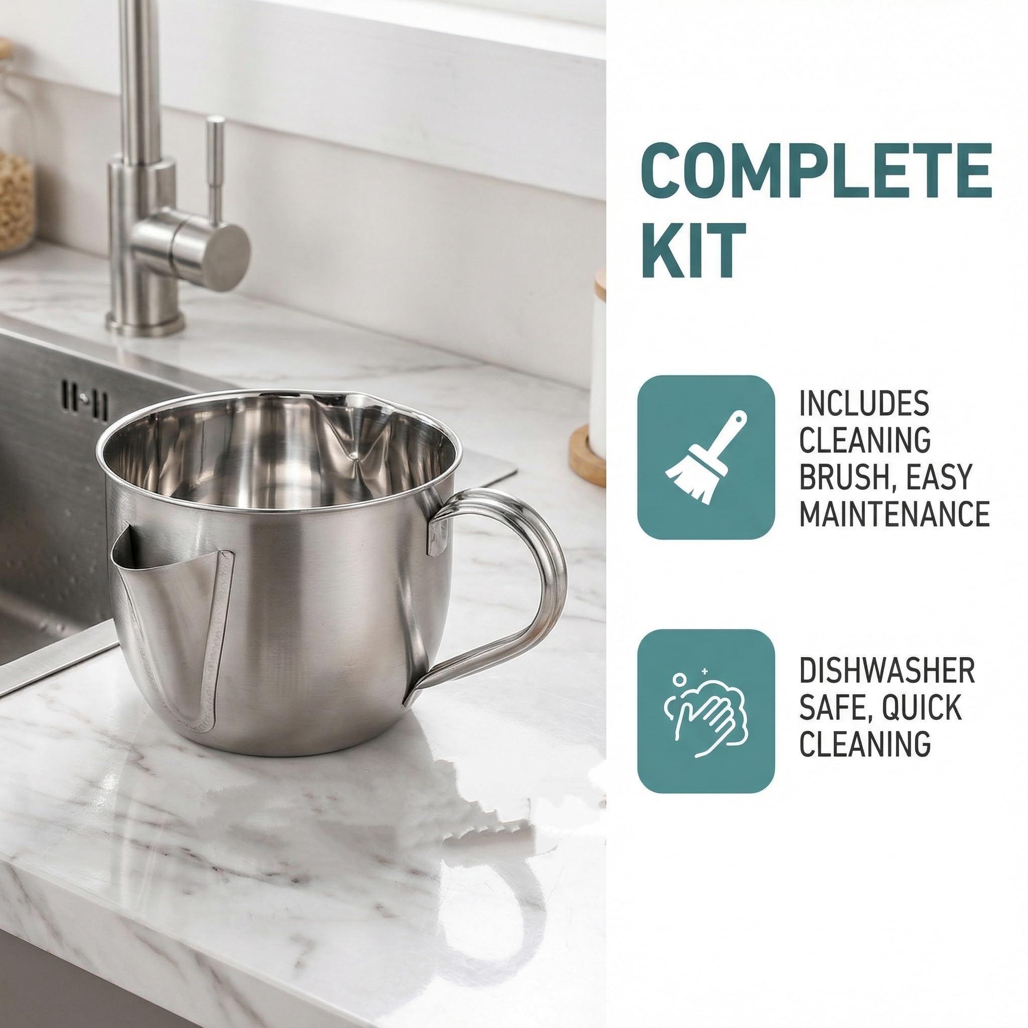 Caraffa separatrice grasso in acciaio inox 304, 1000 ml, separatore grasso con coperchio e pennello, separatore grasso da cucina, può essere utilizzato per fornelli a induzione, cucina, filtro