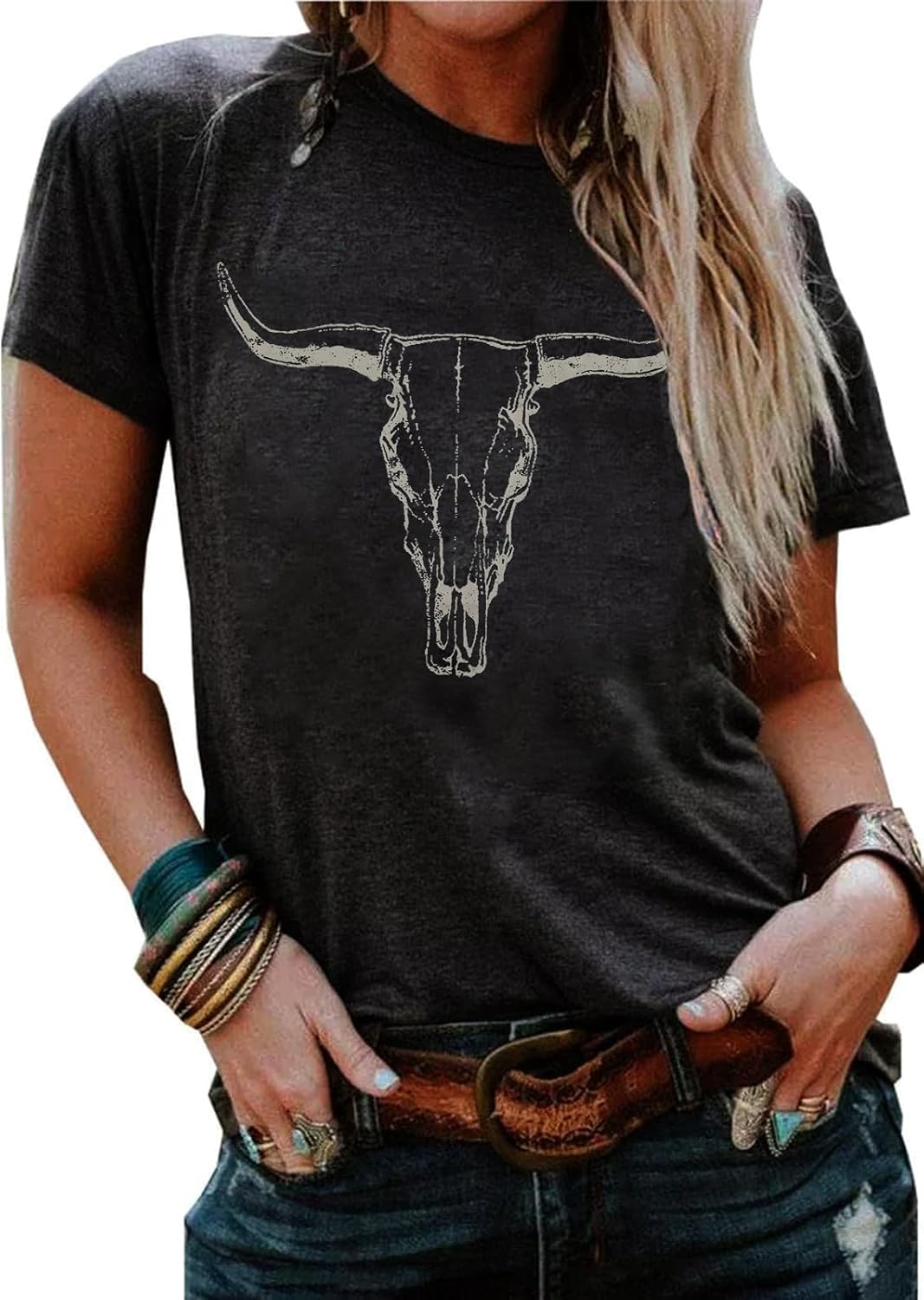 Country Music Shirt for Women Cow Skull Shirts Western Graphic T Shirts Rodeo Cowboy Short Sleeve Casual Tee Tops