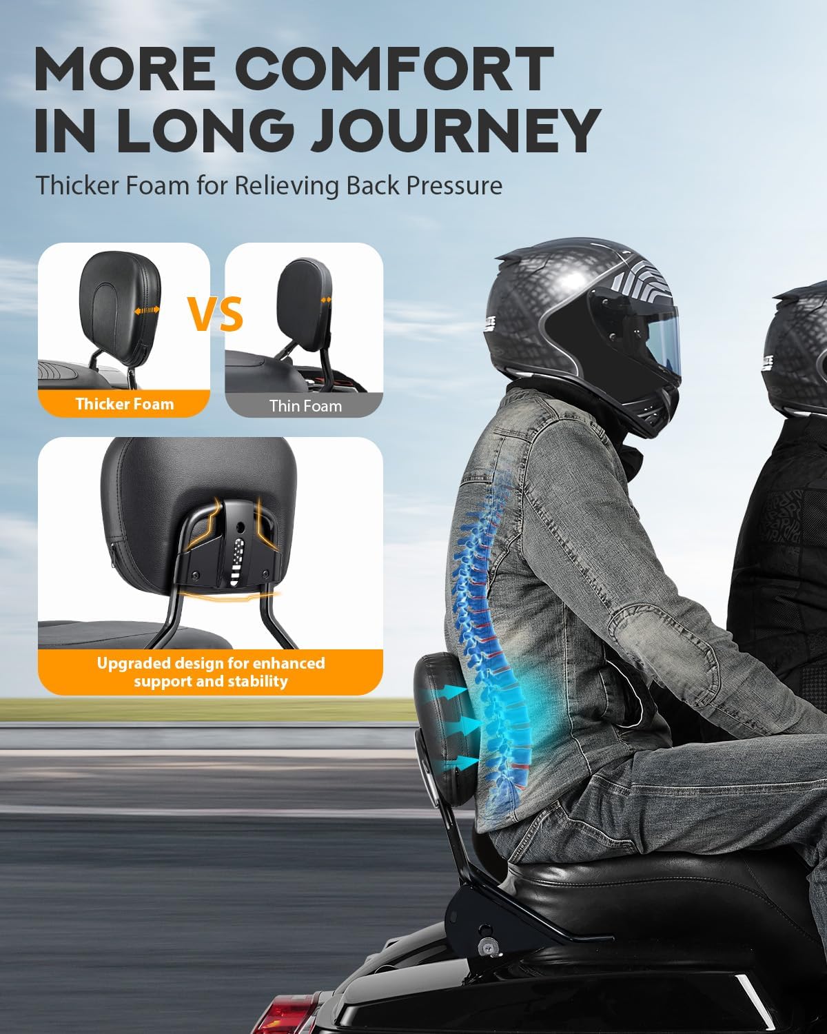PBYMT Passenger Backrest Sissy Bar, Detachable Rear Backrest, Quick Release Sissy Bar Fit for Harley Davidson Touring Street Glide Road Glide Road King Electra Glide 2009-2024 (Black)