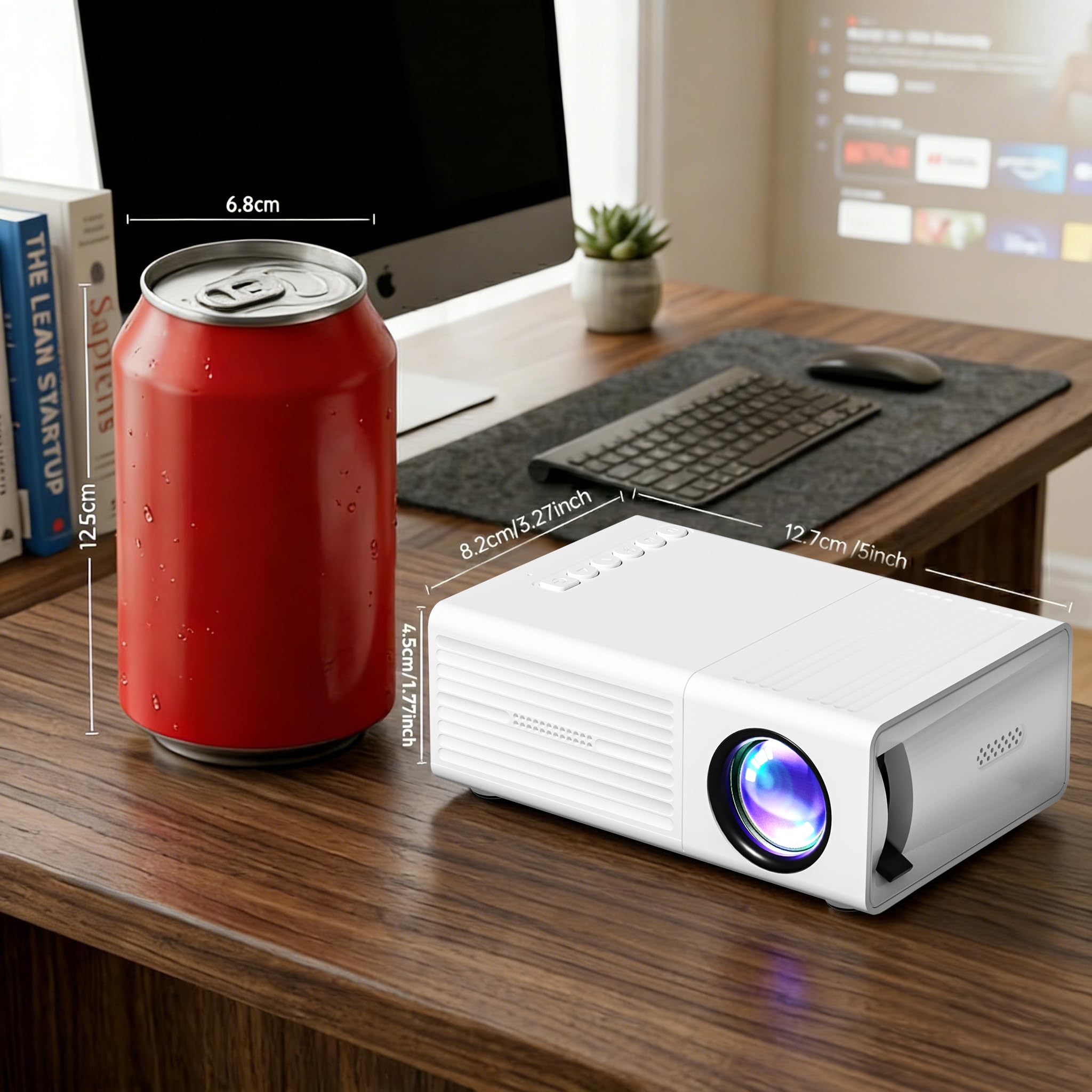 Proiettore portatile, supporta 720P, connessione USB, telecomando, compatibile con smartphone, tablet, laptop, chiavette TV e unità USB, installazione desktop, controllo pulsanti, design portatile