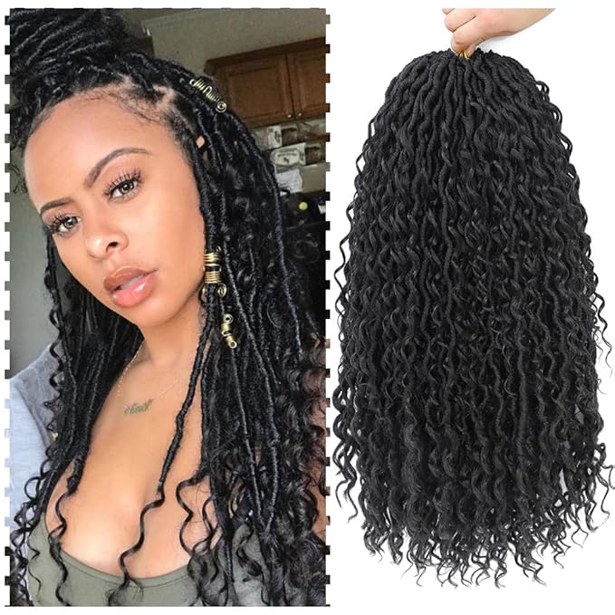 6 Packs Faux Curly Locs Crochet Hair, 18 Inch Goddess Bohemia Locs Crochet Hair, Hippie Locs, Crochet Braids Hair for Black Women, Synthetic Braids Hair Extensions (18 Inch, 6 Packs, 1B)