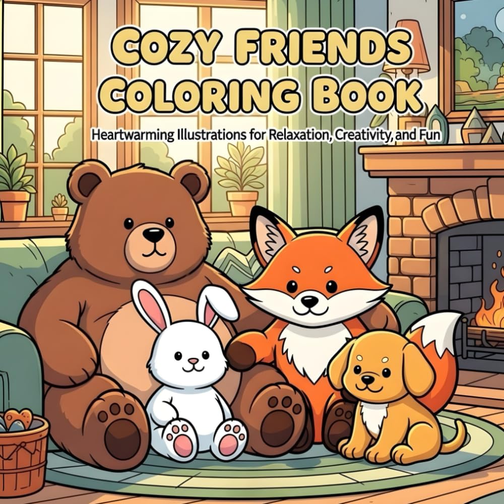 Cozy Friends Coloring Book: Cute Cozy Animal Coloring Pages for Kids Ages 8+, Relaxing Friendship Scenes
