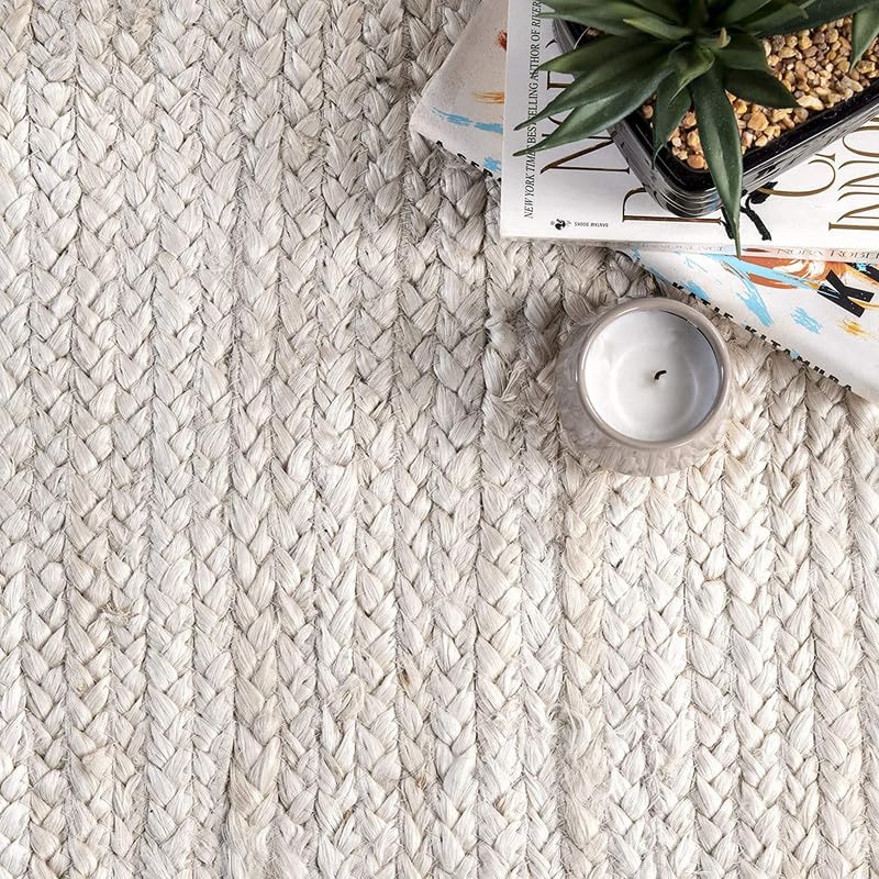 Image of F R Creation Jute Reversible Braided Natural & Handwoven Jute Carpet for Living Room Braided Rug, Offices Carpet, Guest Room Size (1.5X4 Feet White)