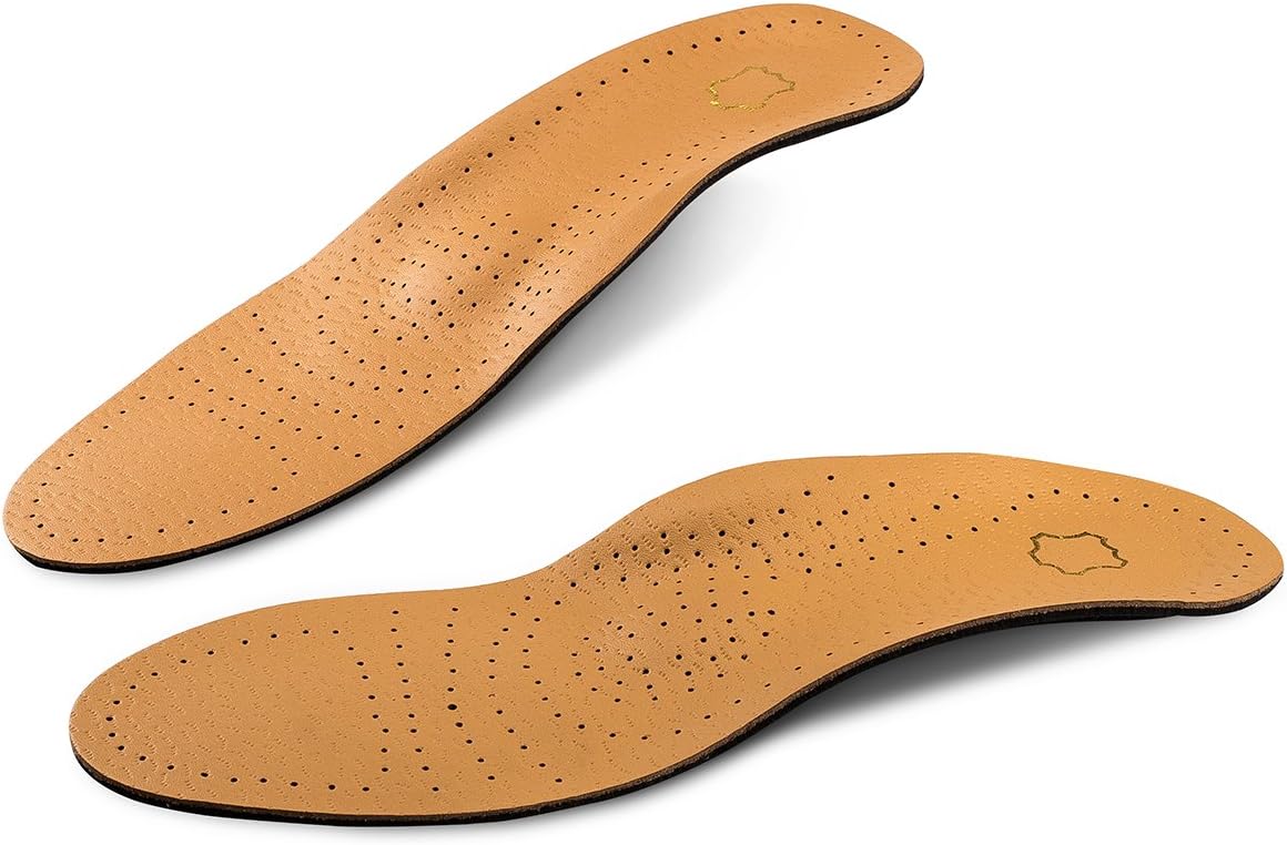 Leather Orthotic Insoles for Flat Feet Fight Against Plantar Fasciitis,Relieve Feet Pain,Heel Pain and Pronation (41-42 | Women 8.5-9.5 Men 8-8.5)
