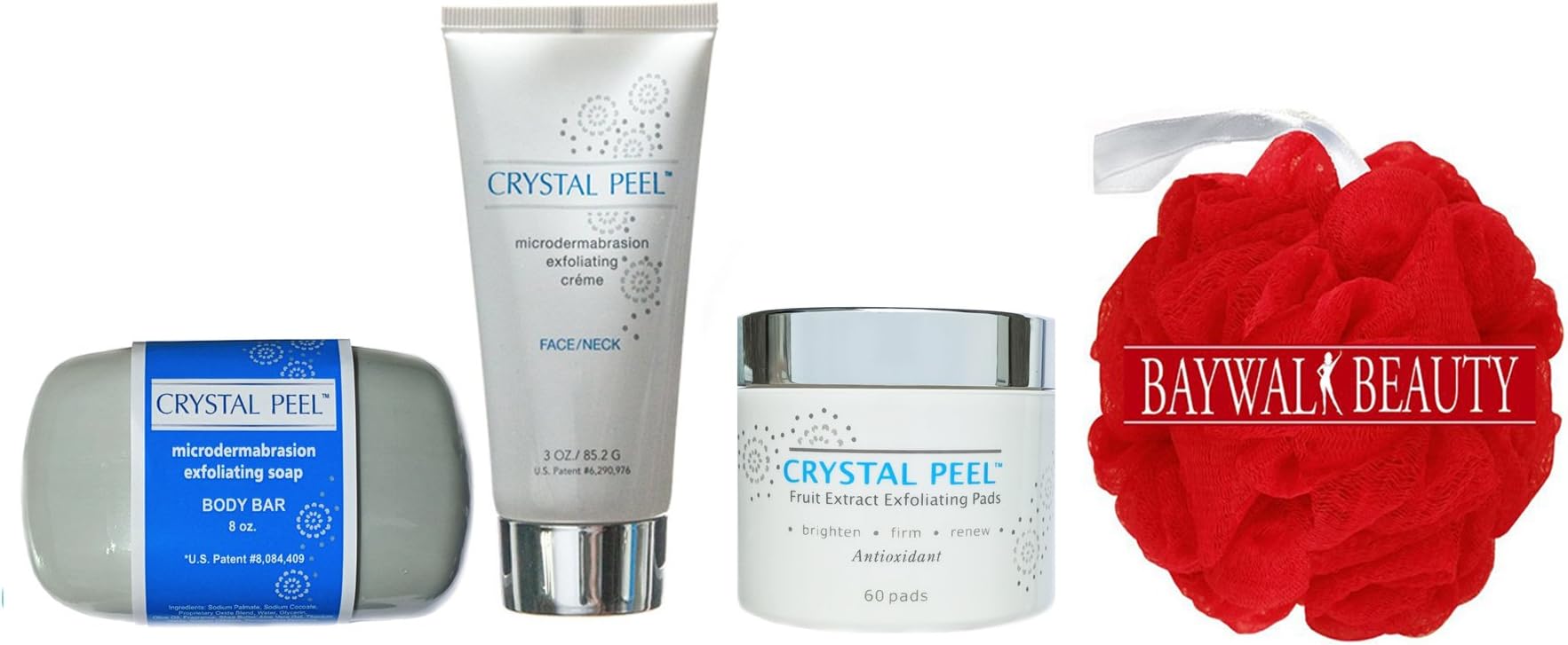 Crystal Peel Microdermabrasion Exfoliating Soap Body Bar 8 Ounce, Exfoliating Creme 3 Ounce, Fruit Extract Exfoliating Pads 60ct With FREE