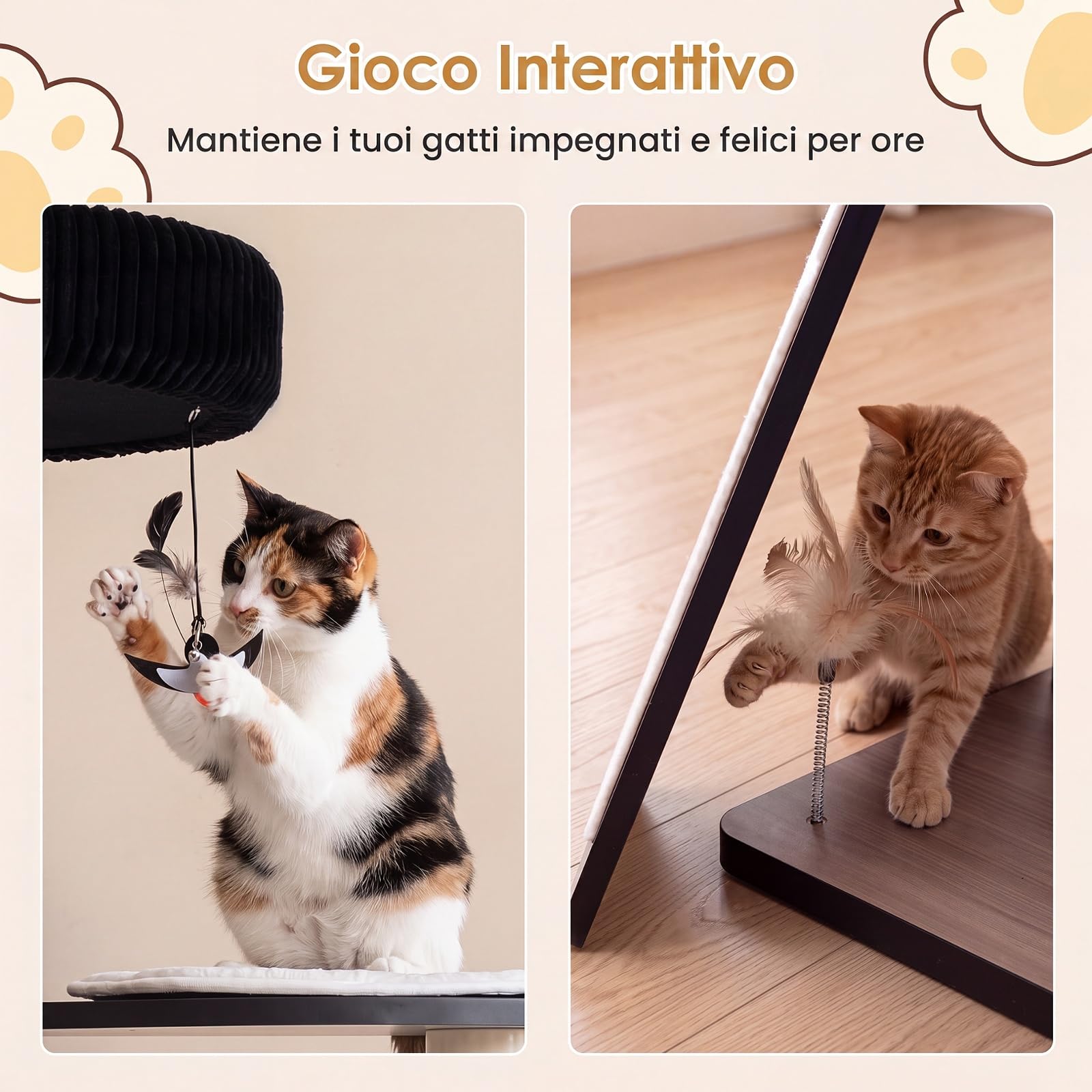 COSTWAY Albero Tiragraffi per Gatti 155 cm, per Gatti Adulti e Piccoli | Tira Graffi in Legno a 5 Livelli con Cuccia, Posatoi, Trespolo, Pali Graffiatoi, Rampa e Spazzola, Fodera Morbida Rimovibile
