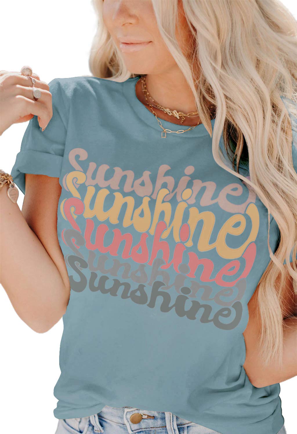 INFITTY Womens Funny Letters Print T Shirts Short Sleeve Shirts Cute Sunshine Graphic Tees Summer Casual Loose Tops