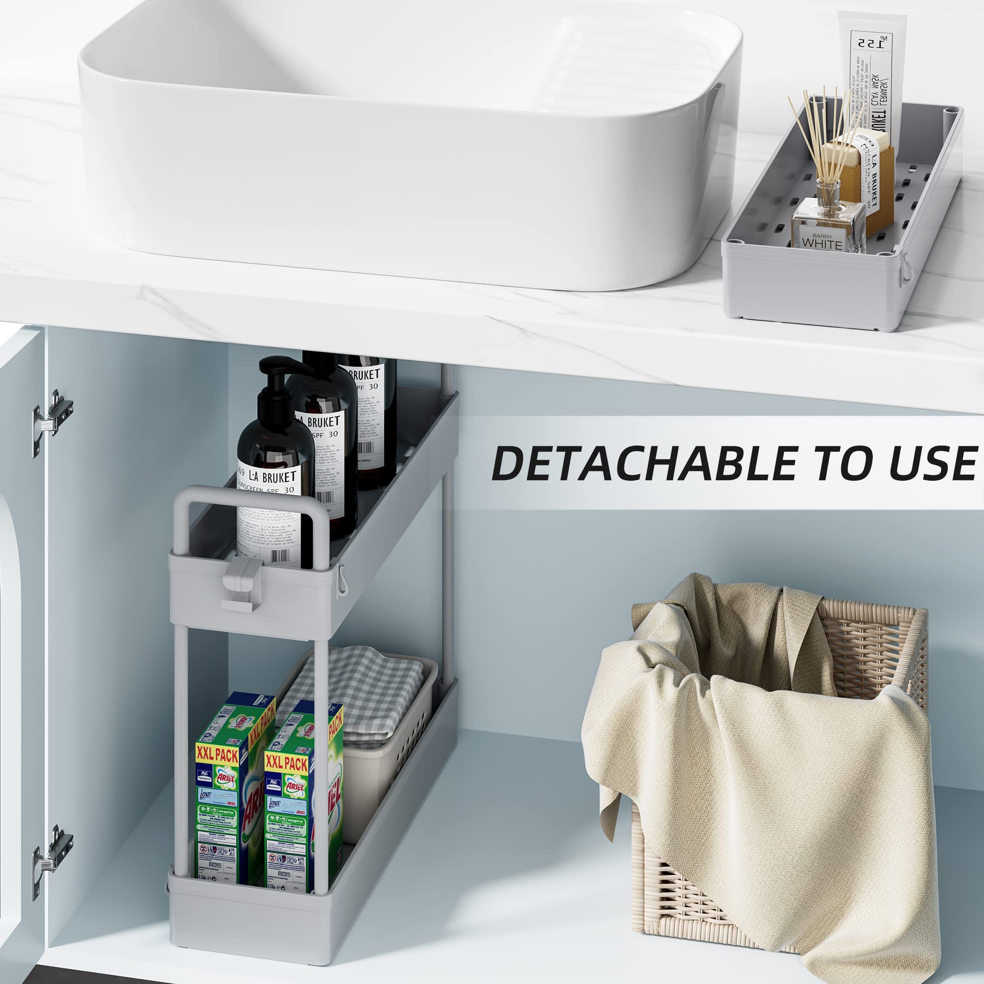 Solejazz 3-laagse opbergtrolley kar. Uitschuifbare slanke rollende boodschappenkar. Mobiele opslag rekken organizer voor keuken, badkamer, wasruimte, slaapkamer en smalle plaatsen, kunststof, wit