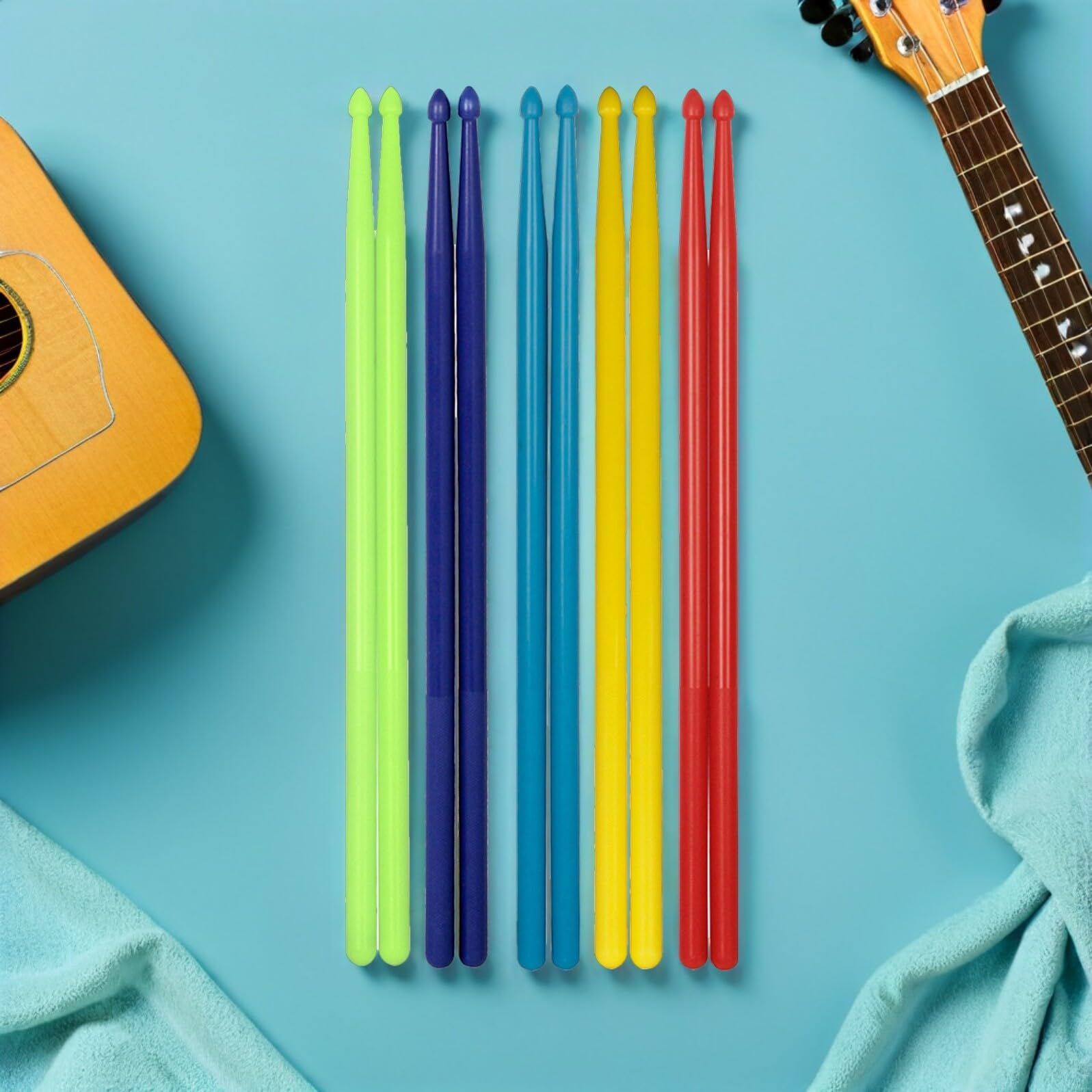 Baguettes de Batterie en Nylon Colorées 5 Paires 16 Pouces