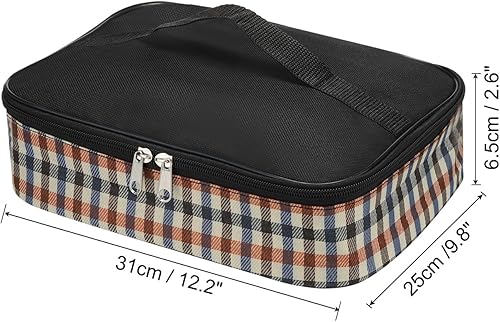 Miniatura 8 de PATIKIL Bolsas de almuerzo aisladas de 10 x 7 x 3 pulgadas, bolsas Bento planas con patrón a cuadros, bolsas portátiles para alimentos, bolsas