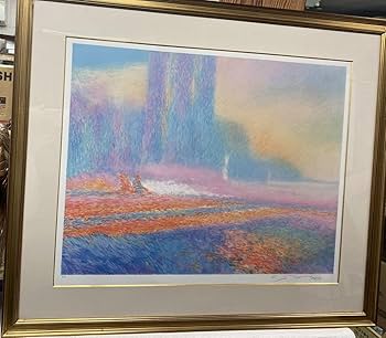 クロードマヌキアン エッフェル塔 版画 リトグラフ 風景画 花 ピンク 額縁付き クロードマヌキアン エッフェル塔 版画 リトグラフ 風景画 花