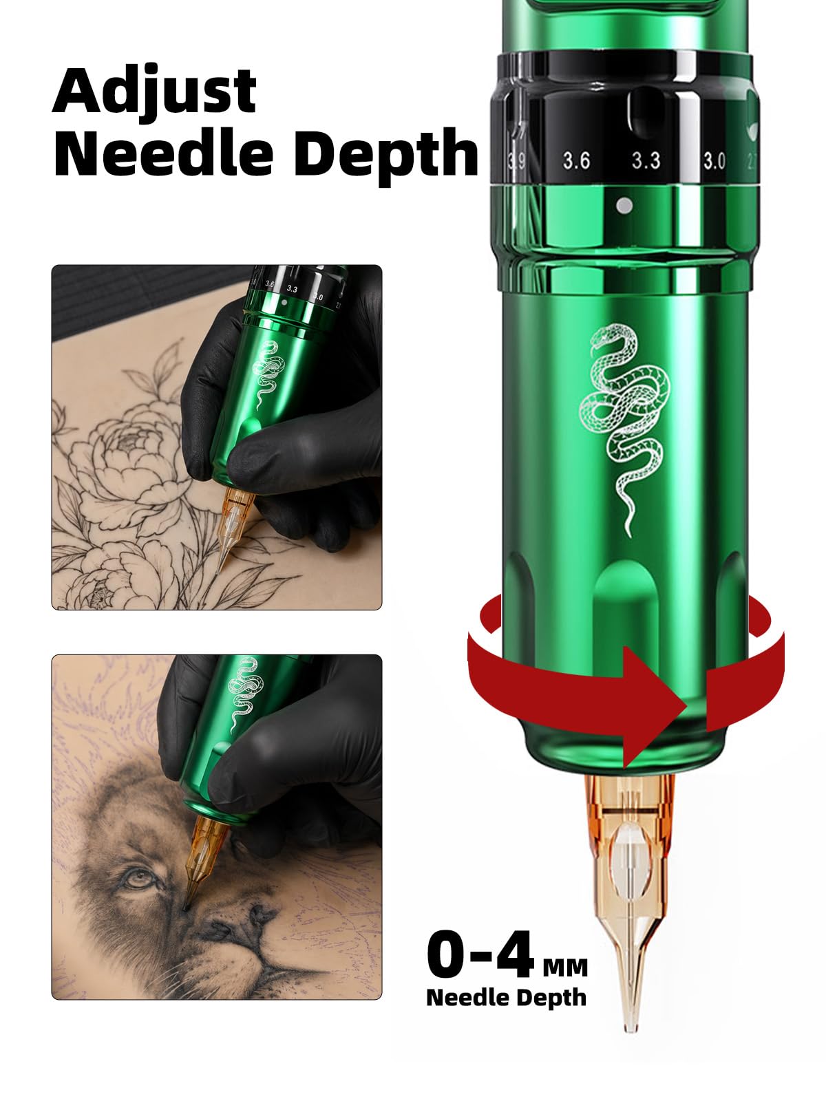 Dragonhawk Tattoo Maschine Set Fold Pro Year of Snake Edition KabelloseTattoo Pen Adjust Stroke Length 2,4-4,2mm, CordlessTattoo Gun von Mcore-C3, 3000mAh mit 2 Akkus & 2 Griffen für Künstler | Kabellose Tätowiermaschine Snake Edition, Mcore-C3 Motor,3000