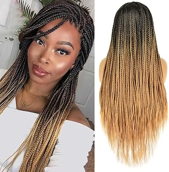 26 Inch Ombre Long Synthetic Wigs Braided Wigs For Black Women Braided Wig Fake Scalp Heat Resistant Braids Hair