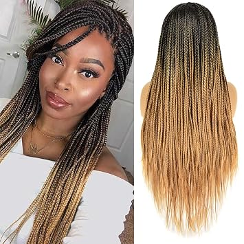 26 Inch Ombre Long Synthetic Wigs Braided Wigs For Black Women Braided Wig Fake Scalp Heat Resistant Braids Hair