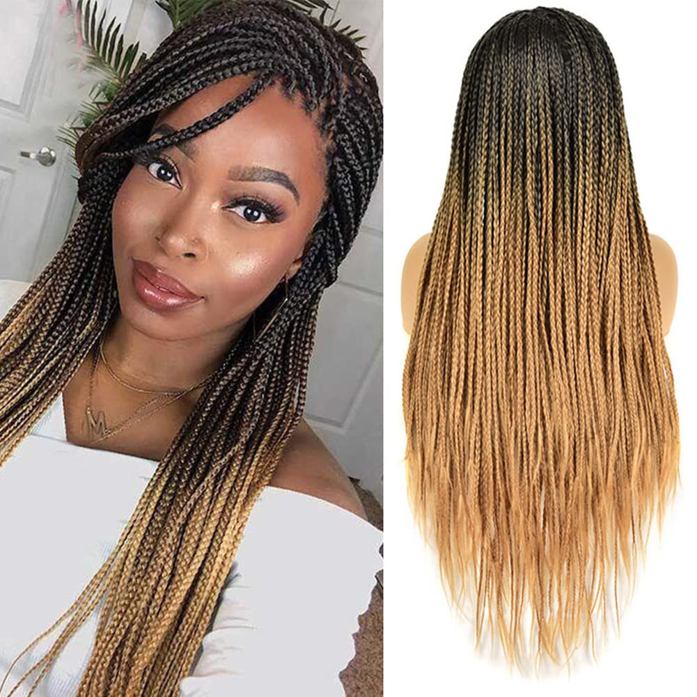 Parrucche sintetiche lunghe Ombre a 26 pollici intrecciate Parrucche per le donne nere intrecciate Parrucca finta cuoio capelluto trecce resistenti al calore Capelli