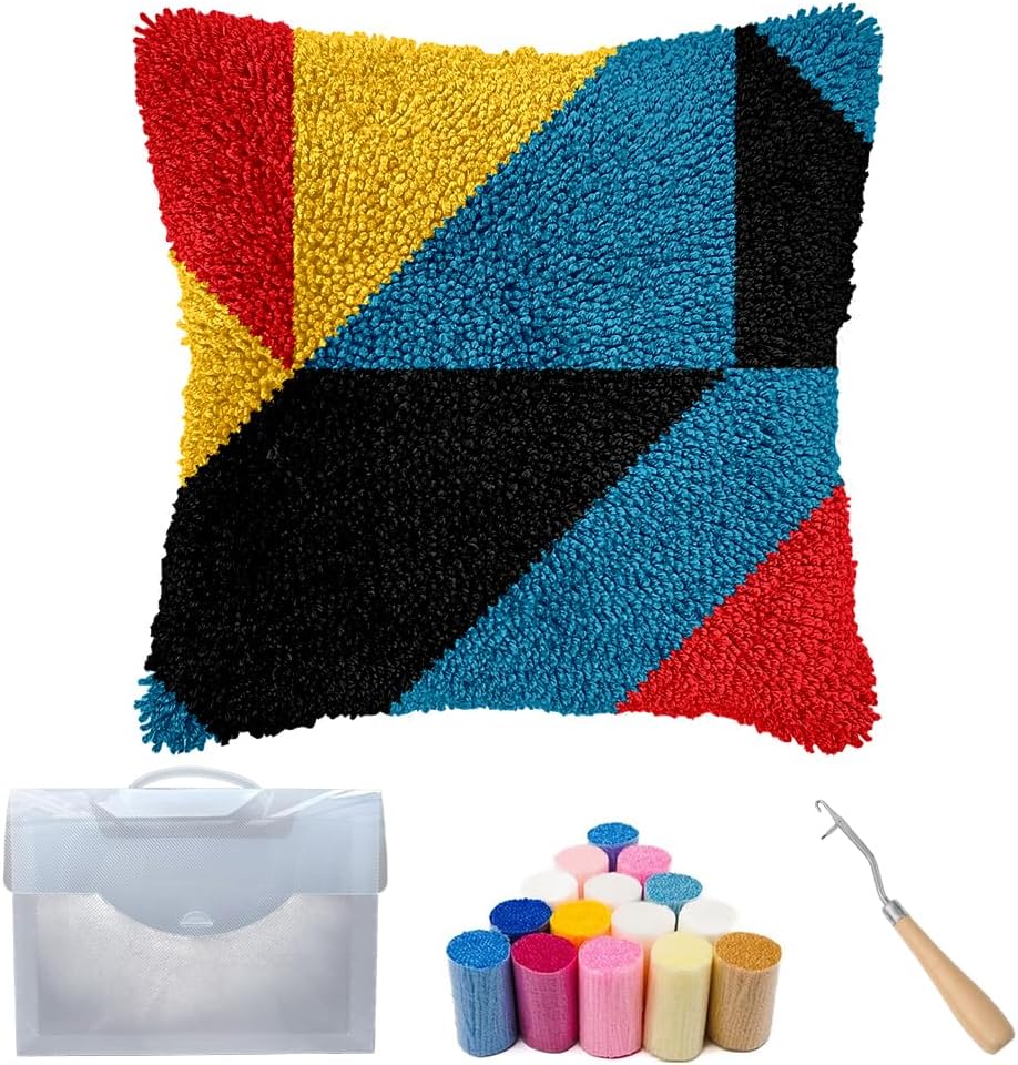 Cozykeke Pattern Latch Hook Kit,DIY Pillow Cover Cushion Craft Kits with Pre-Printed Canvas for Adults and Beginners, Suitable for Home Decor and Festival Gift 17 * 17in (BX19)