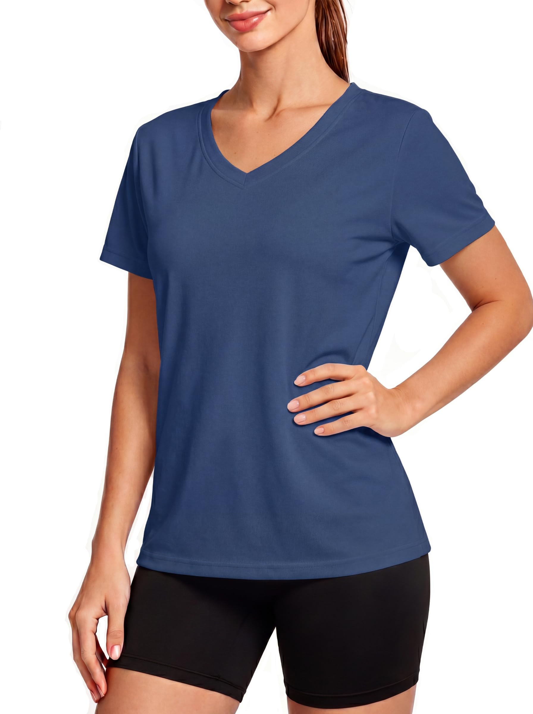 TACVASEN Damen UV Shirt Kurzarm V-Ausschnitt Tshirt Atmungsaktiv Leicht Basic Bluse für Sommer