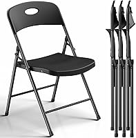 FoldingFurniture Folding Chairs 4 Pack - Heavy Duty 350 lbs Metal Frame, Weatherproof Plastic Seat for Indoor Outdoor Events, Parties, Patio
